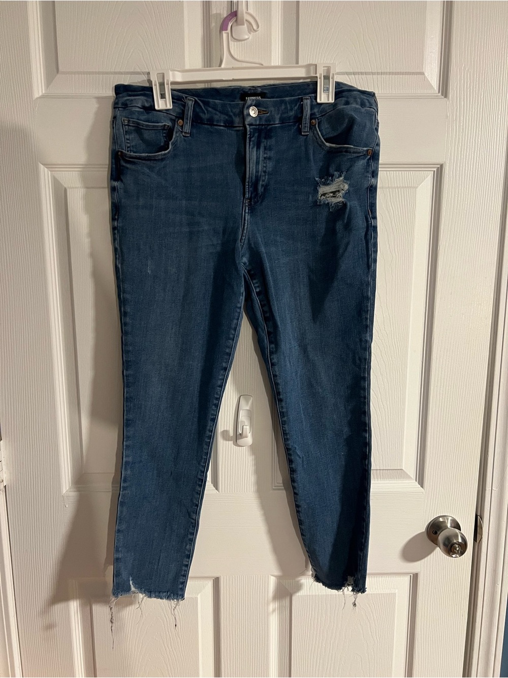 Express Dark Blue Distressed Cropped Ankle Jeans